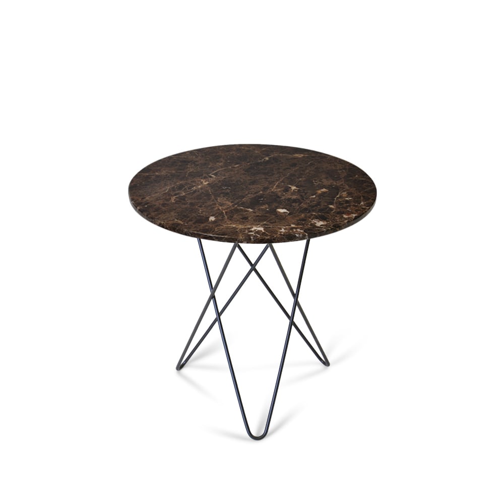 OX Denmarq Tall Mini O Table coffee table marble brown. black laquered stand