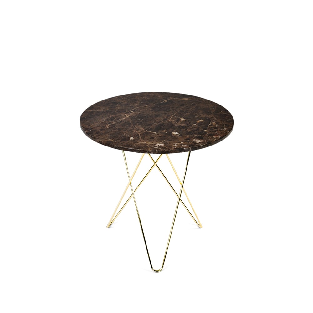 OX Denmarq Tall Mini O Table coffee table marble brown. brass stand