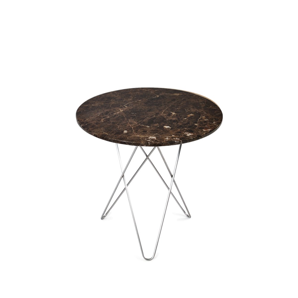 OX Denmarq Tall Mini O Table coffee table marble brown. stainless steel stand