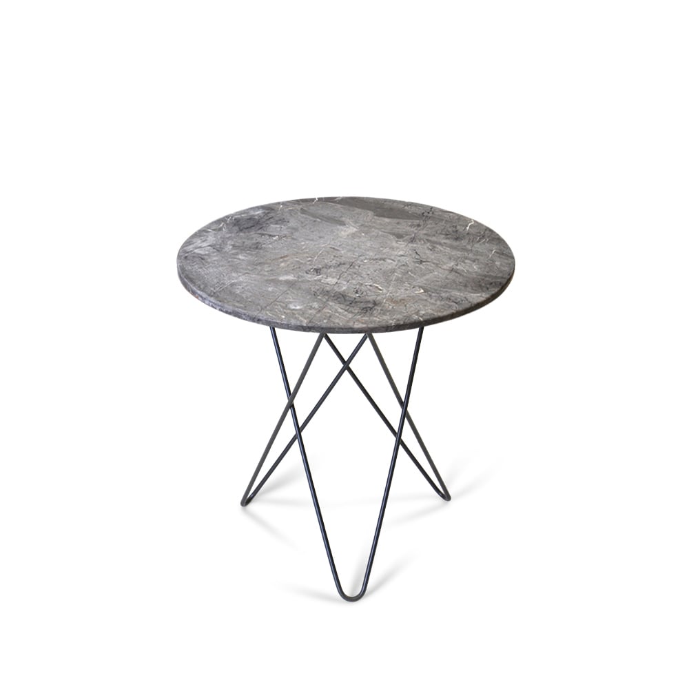 OX Denmarq Tall Mini O Table coffee table Marble grey. black laquered stand