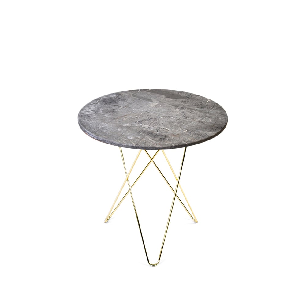 OX Denmarq Tall Mini O Table coffee table Marble grey. brass stand