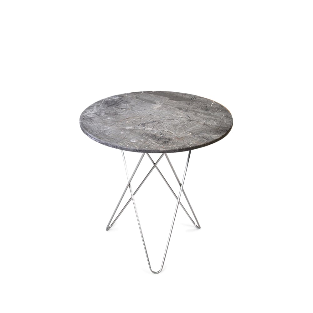 OX Denmarq Tall Mini O Table coffee table Marble grey. stainless steel stand