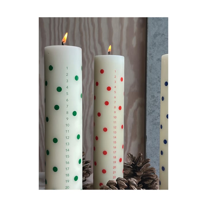 Polka calendar candle, Offwhite-red OYOY