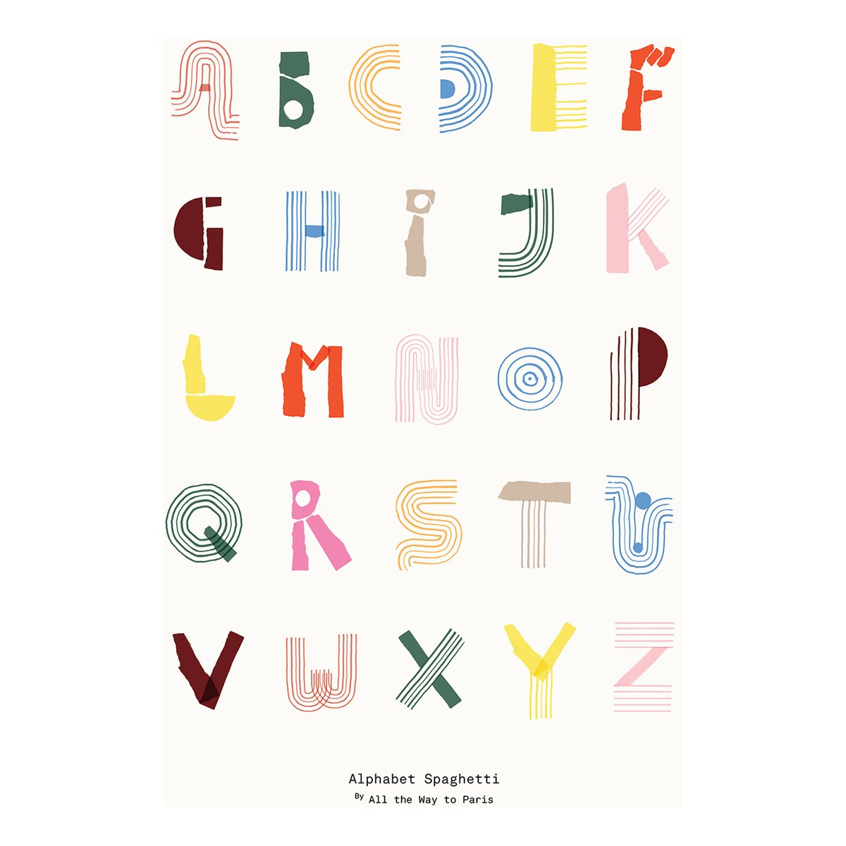 Paper Collective Alphabet Spaghetti ENG Multi-colour poster 70x100 cm