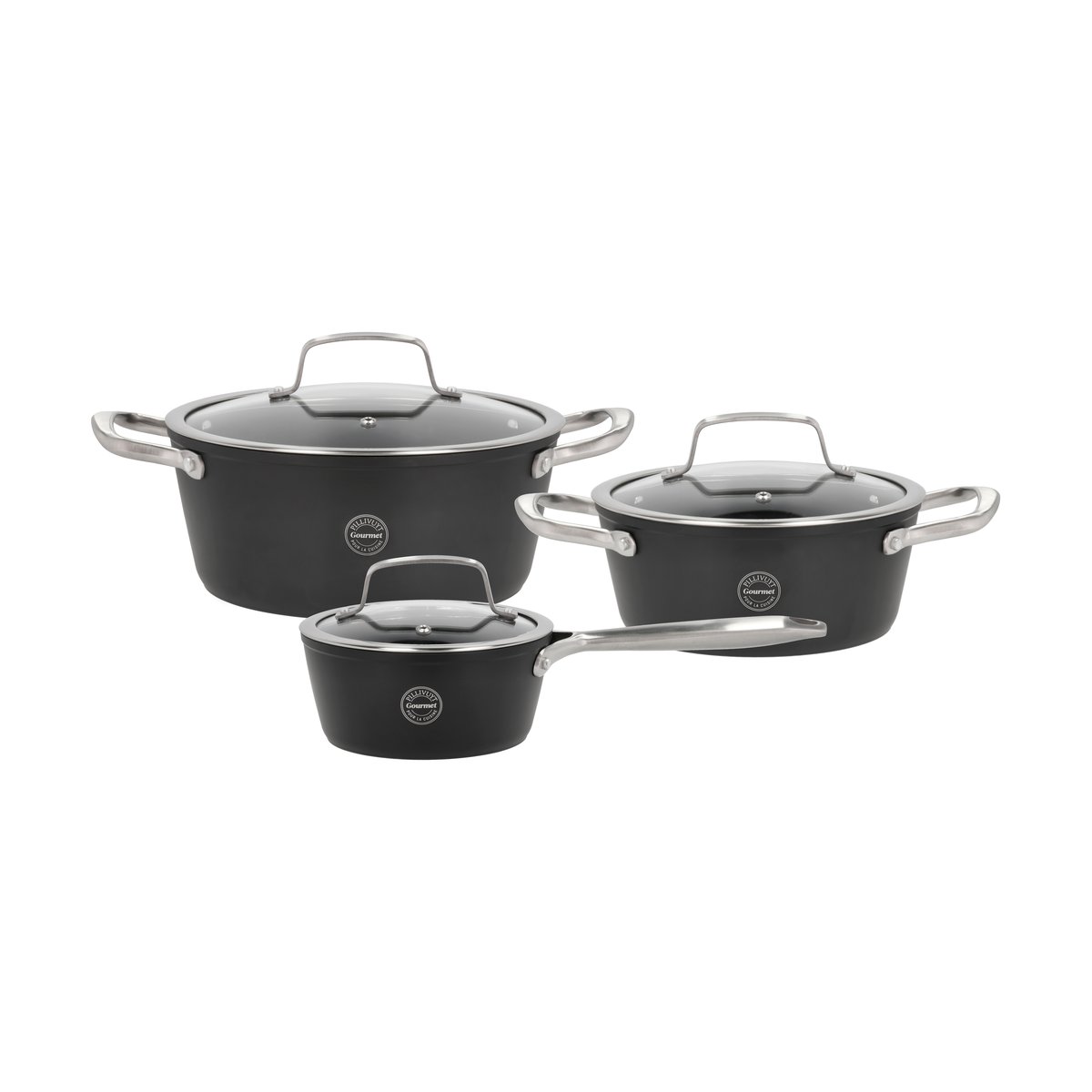 Pillivuyt Travo pot set with glass lid 6 parts Black-aluminum