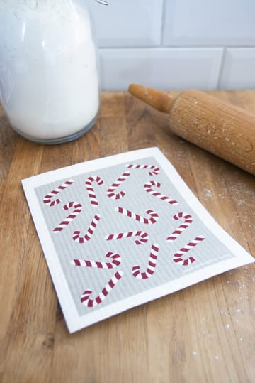 Candy cane dishcloth 17x20 cm - White-grey-red - Pluto Design