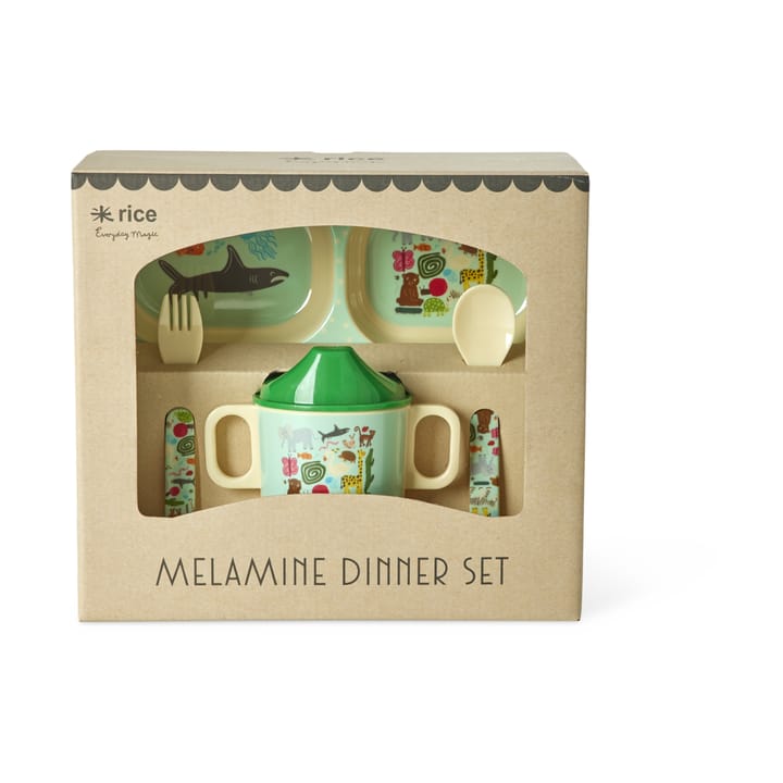 Rice children's dinnerware set 4 pieces - Wildlife mint - RICE