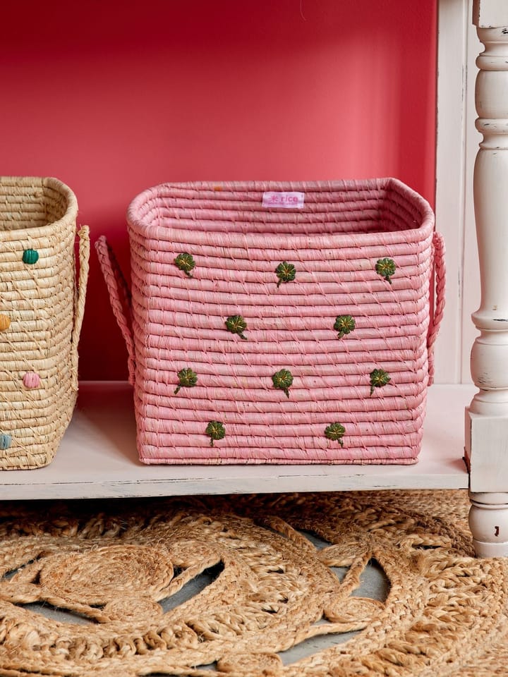 Rice raffia basket with handle 30x30 cm - Pink - RICE