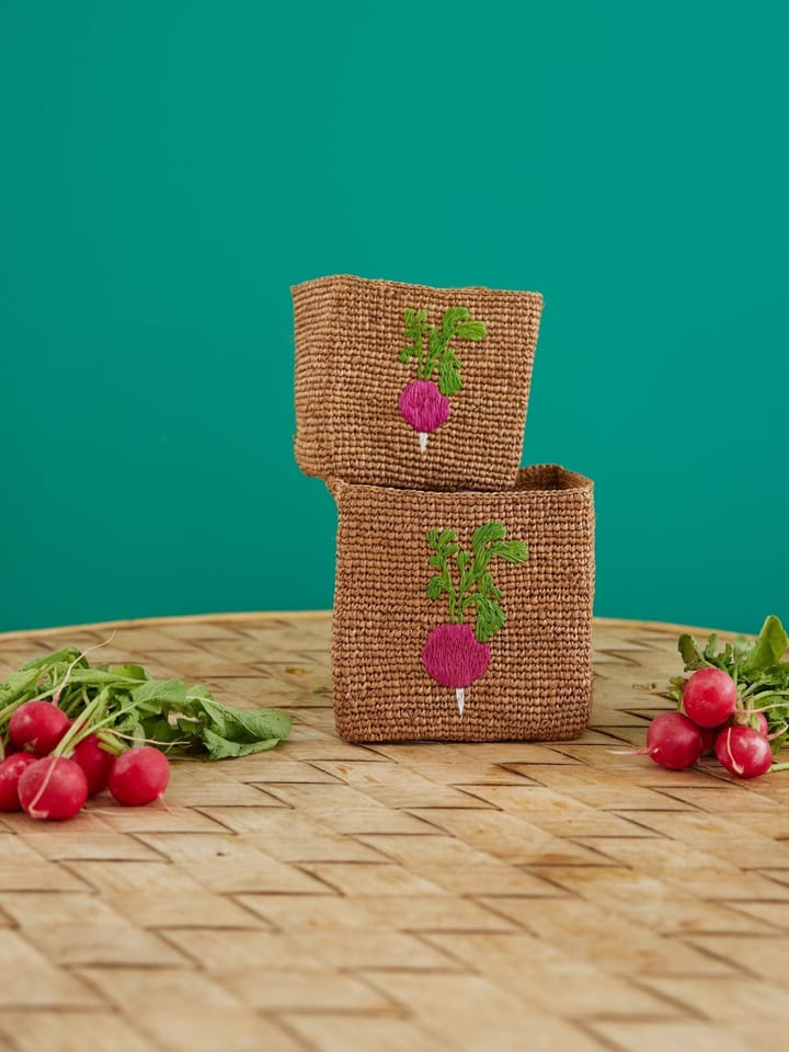 Rice raffia storage basket 2 pieces - Radish Embroidery-Tea - RICE