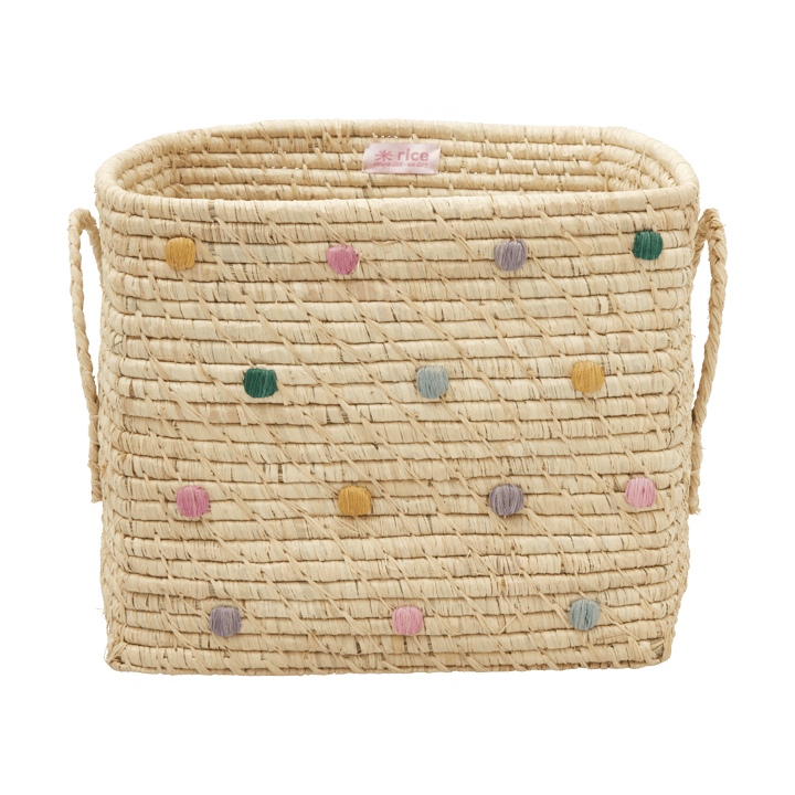 Rice raffia storage basket with dots, Dove Blue RICE