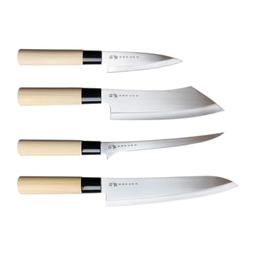 Knife set in balsa box 22x38 cm - 4 pieces - Satake