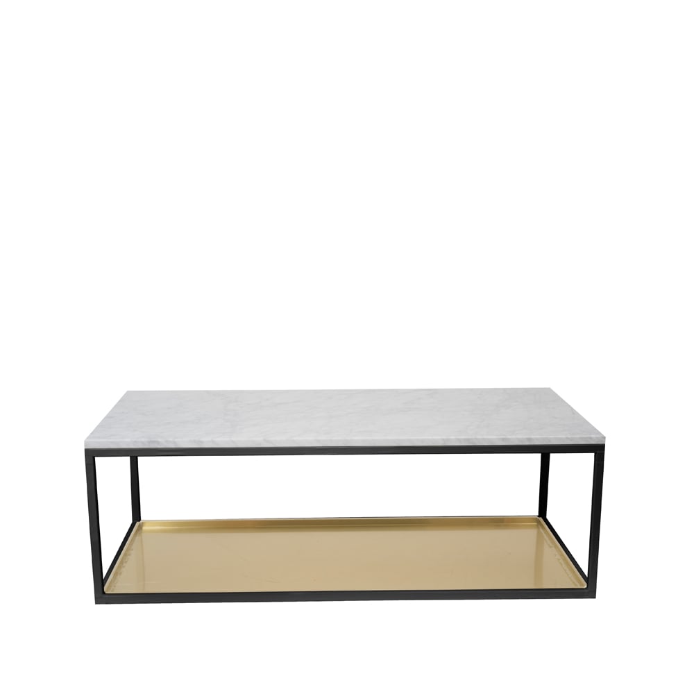 Scherlin Coffee table 11 Marble white, black lacquered stand, brass plate