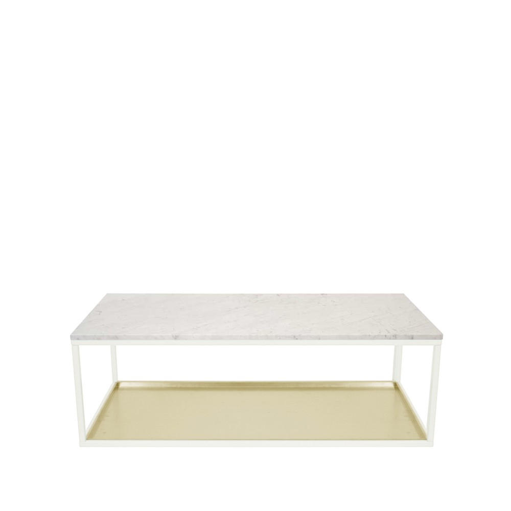 Scherlin Coffee table 11 Marble white, white lacquered stand, brass plate