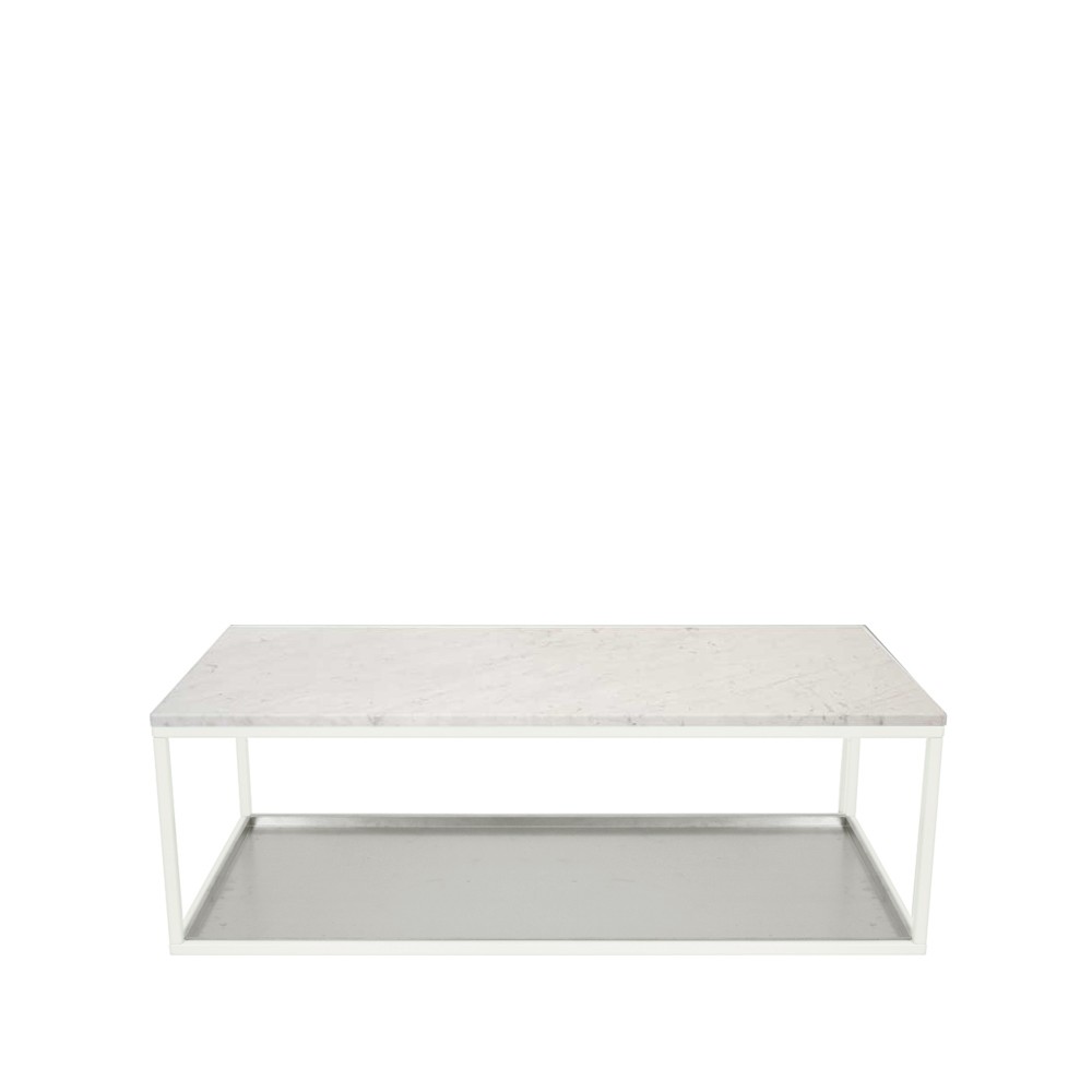 Scherlin Coffee table 11 Marble white, white lacquered stand, zinc plate