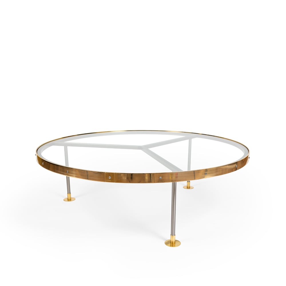 Scherlin Coffee table 14 Glass, lacquered steel stand, brass plate