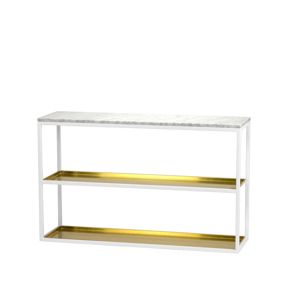 Scherlin Console table 11 Marble white, white lacquered stand with shelf