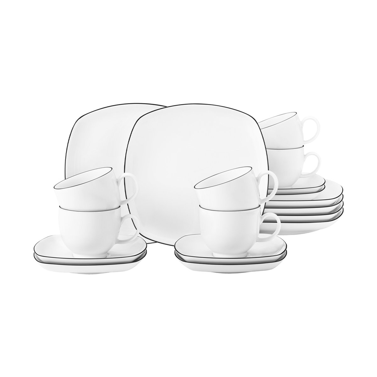 Seltmann Weiden Lido black lines coffee service square 18 pieces White with black edge