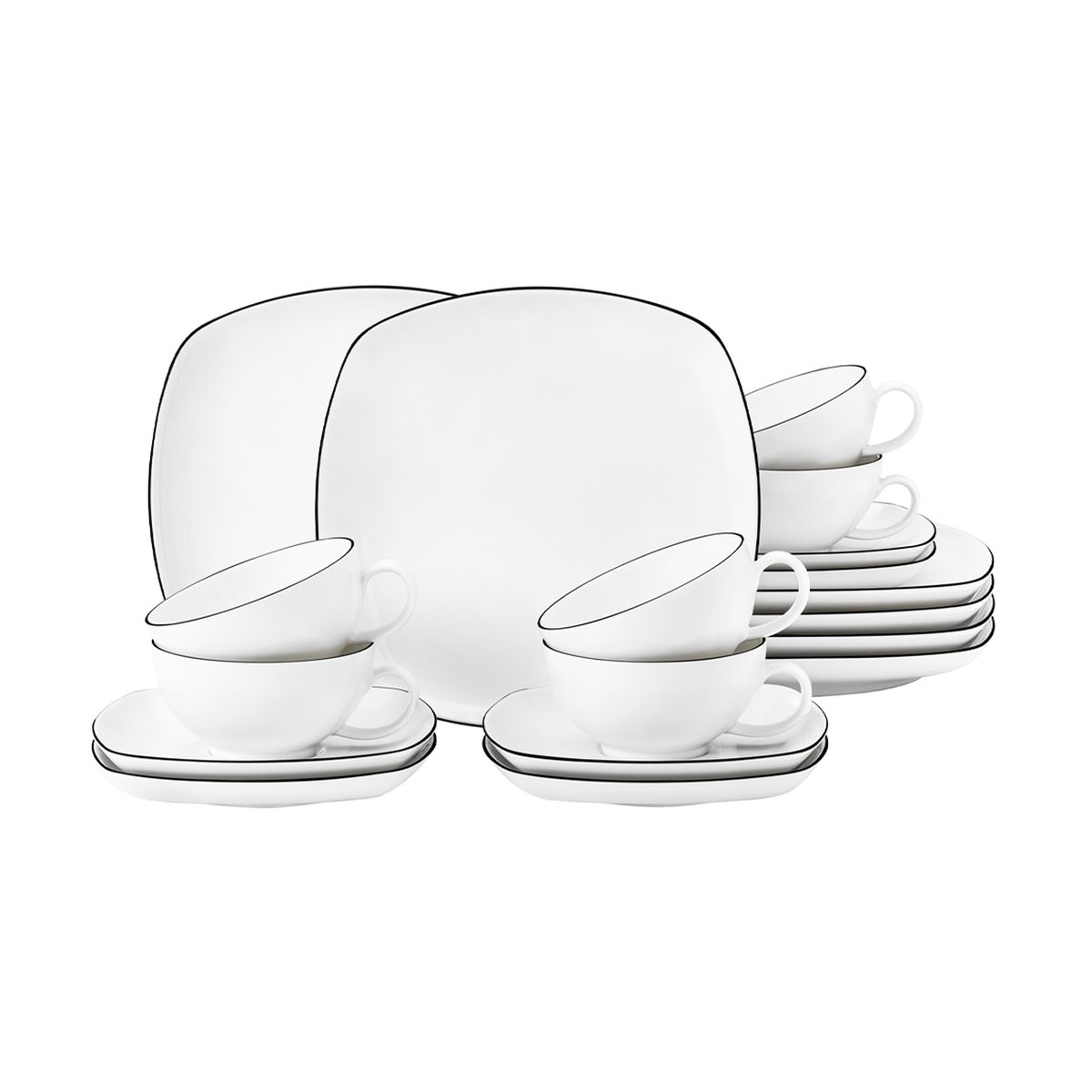 Seltmann Weiden Lido black lines tea service square 18 pieces White with black edge