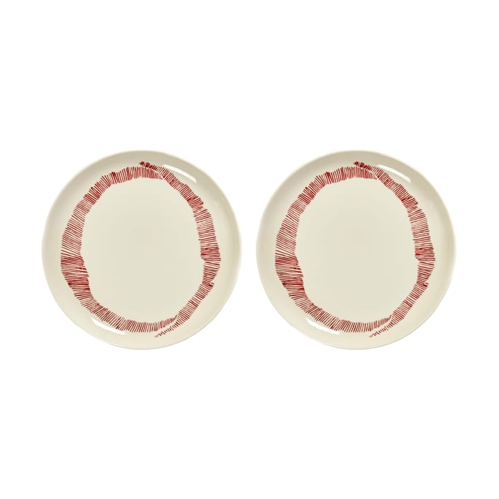 Ottolenghi Feast plate M Ø22,5 cm 2-pack - White stripes-red - Serax