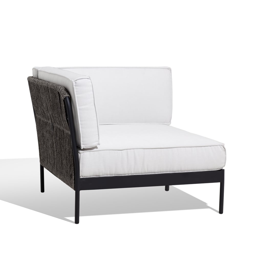 Skargaarden Lidö modular sofa Sunbrella Deave silver grey, corner section, d. grey aluminium frame