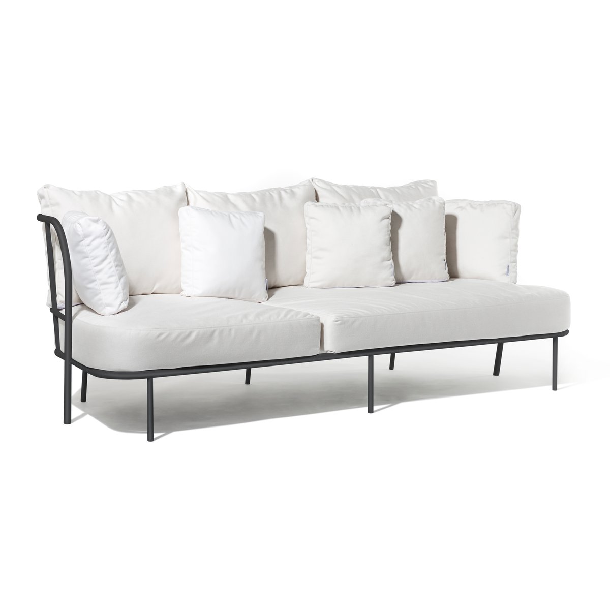 Skargaarden Saltö sofa Sunbrella silver grey, charcoal grey aluminium frame