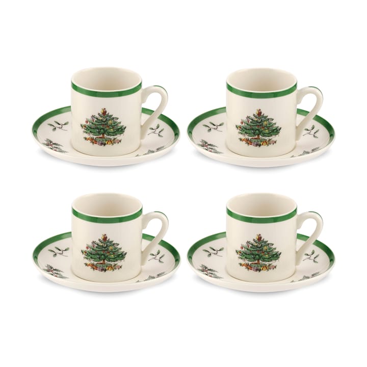 Christmas Tree espresso cup and saucer 9 cl 4-pack - White-green-red - Spode