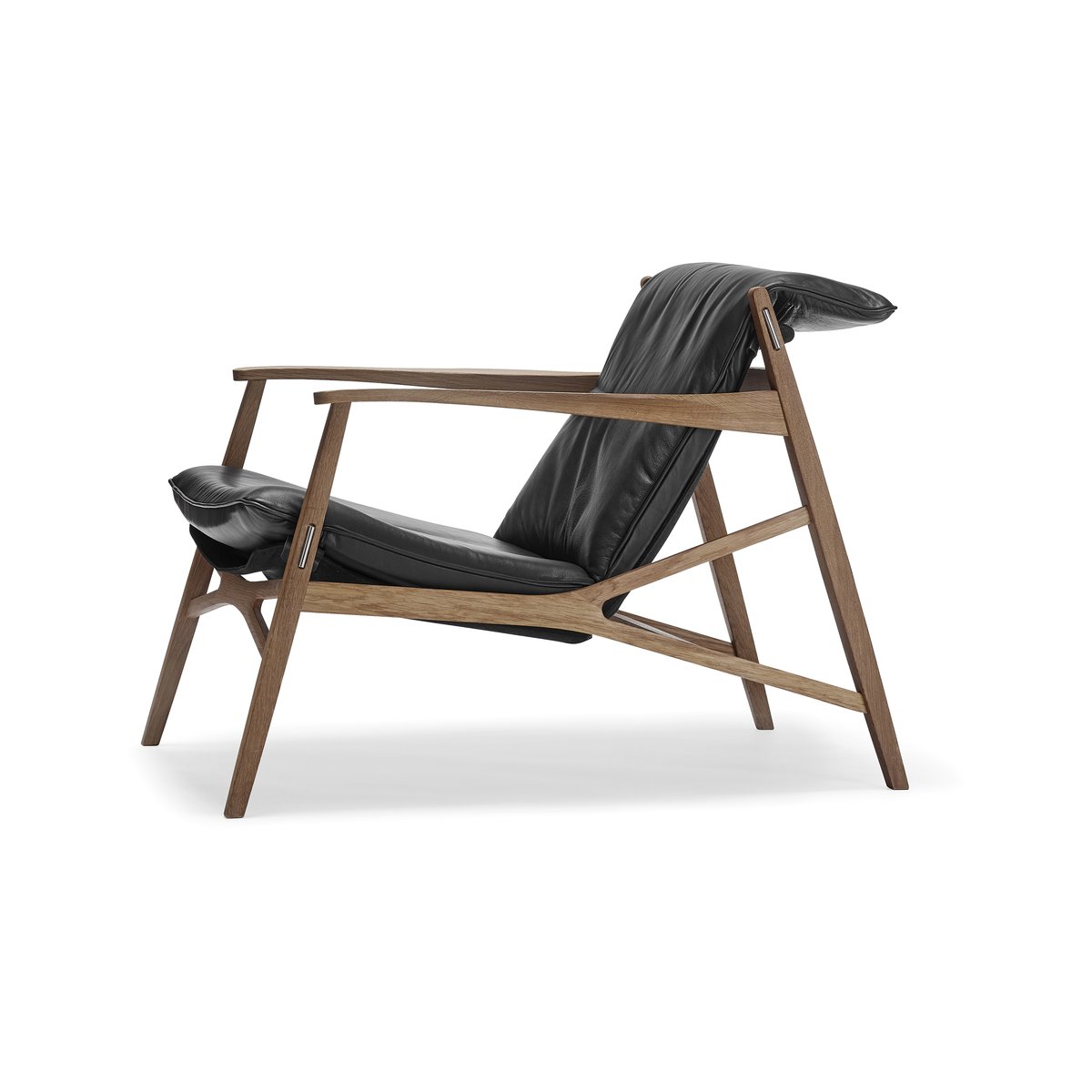 Stolab Link arm chair Black leather-natural oiled oak-black canvas