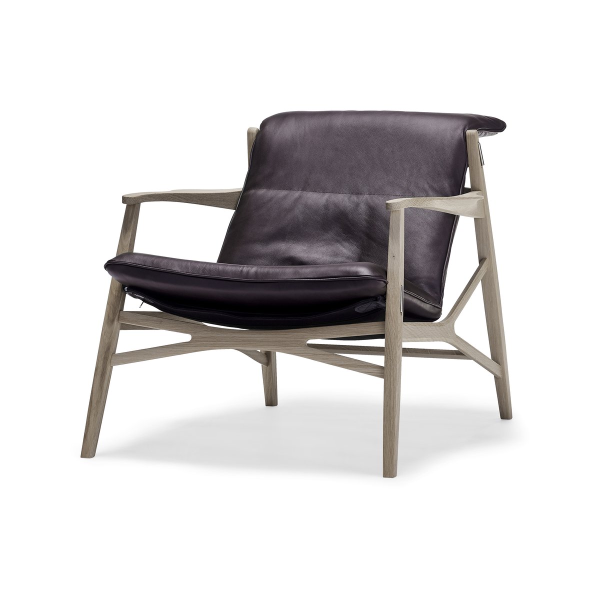 Stolab Link arm chair Leather darkbrown. White oiled oak. black canvas