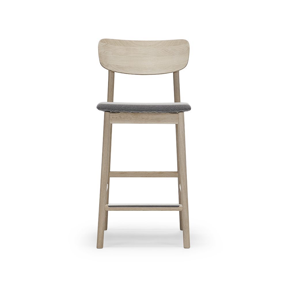 Stolab Prima Vista bar stool Fabric blues 9202 brown/beige. white oil oak stand