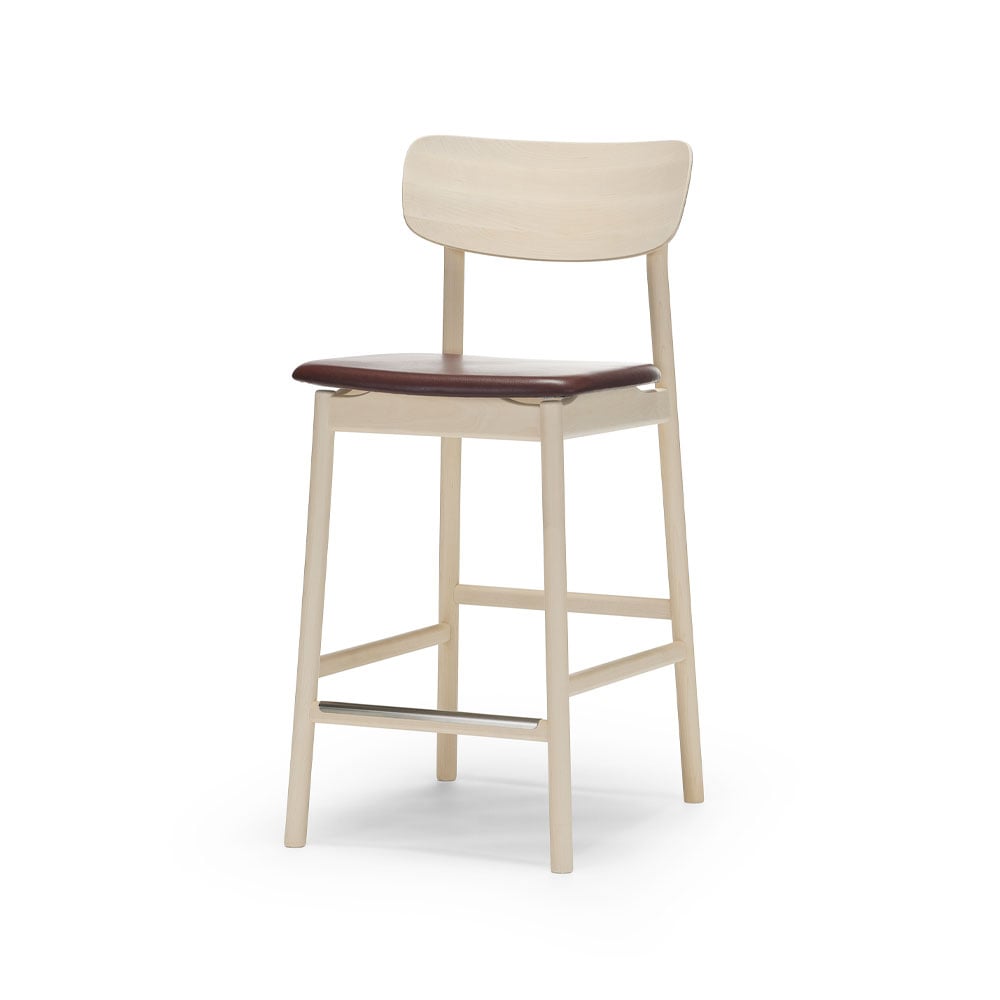 Stolab Prima Vista bar stool Leather elmo darkbrown-lightt matt lacquered birch stand