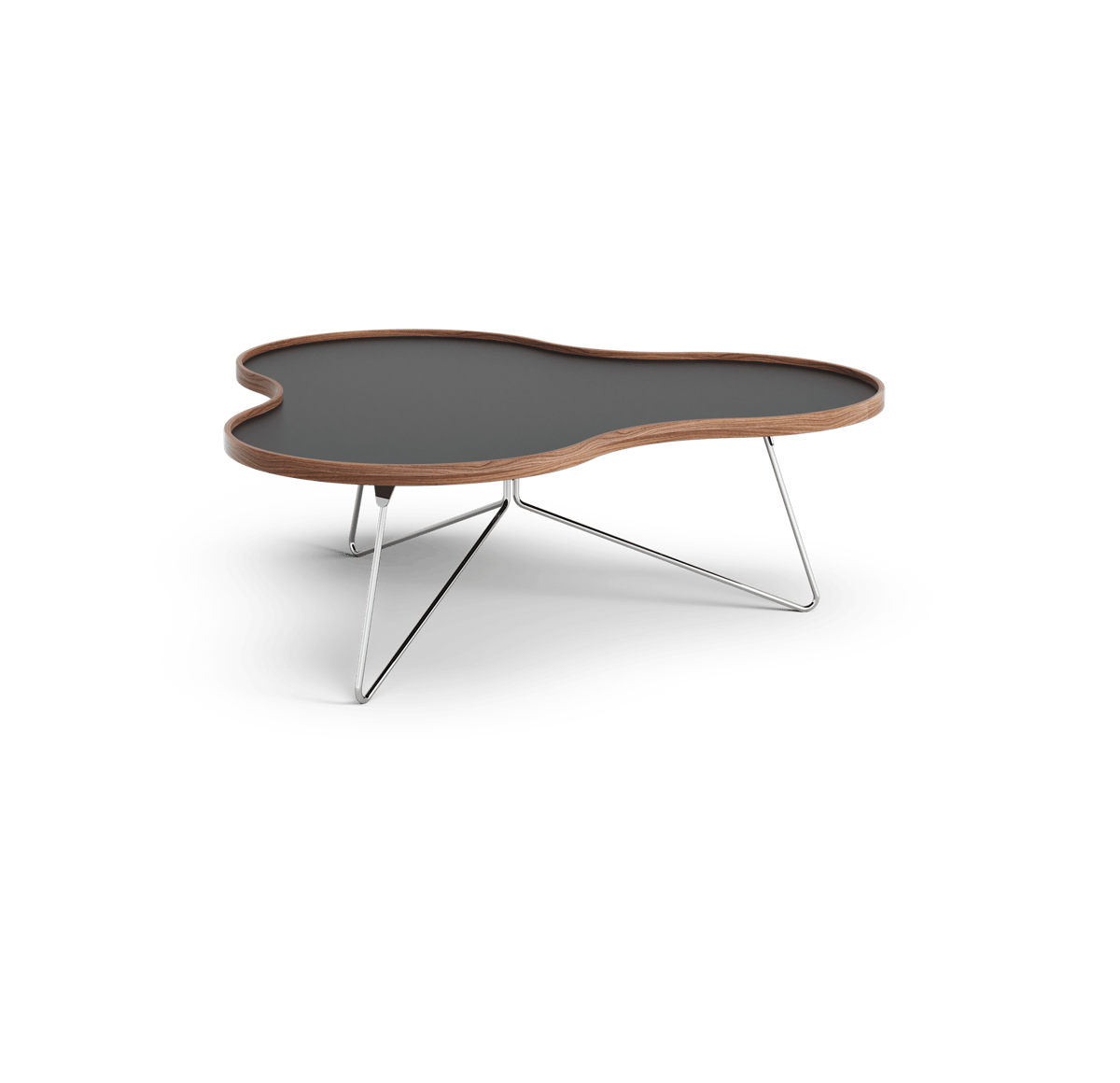 Swedese Flower table 107x114 cm Black, 39cm, walnut edge, chrome stand