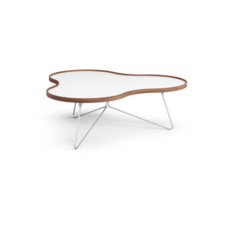 Flower table 107x114 cm - White, 39cm, walnut edge, chrome stand - Swedese