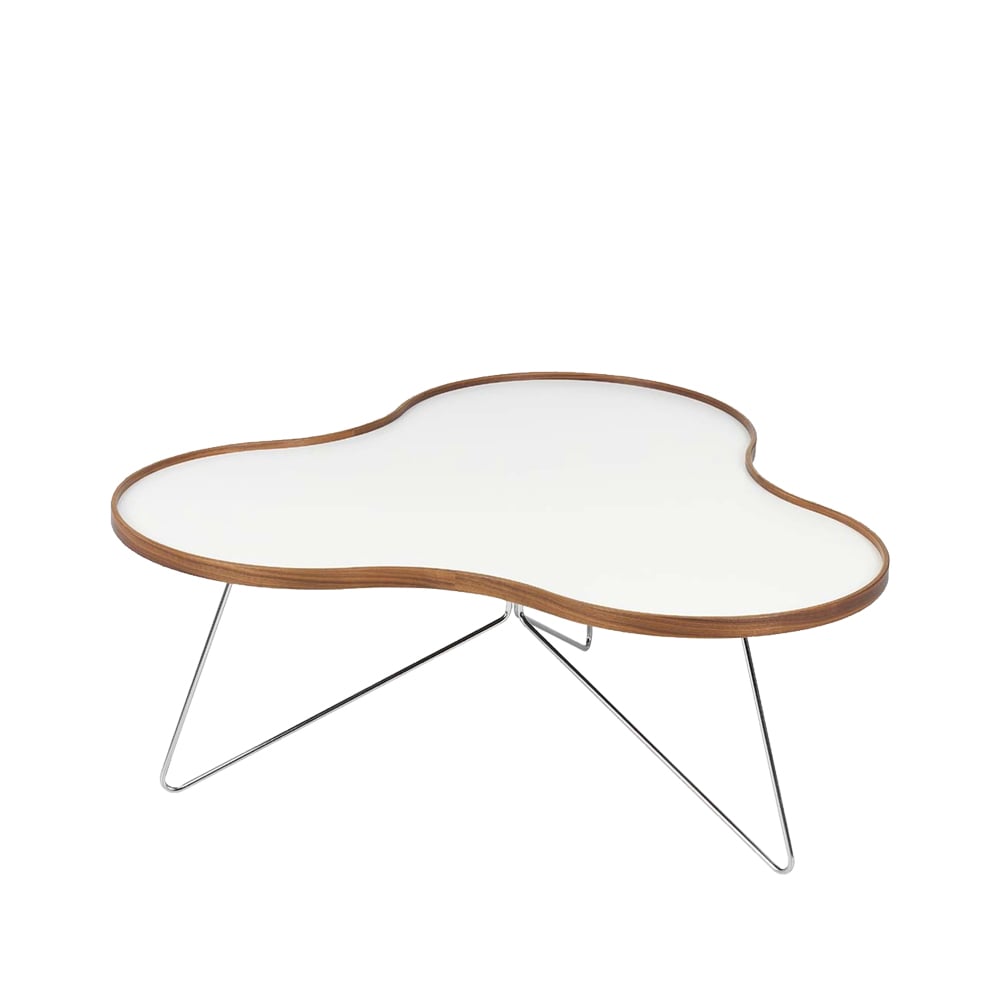 Swedese Flower table 107x114 cm White, 39cm, walnut edge, chrome stand