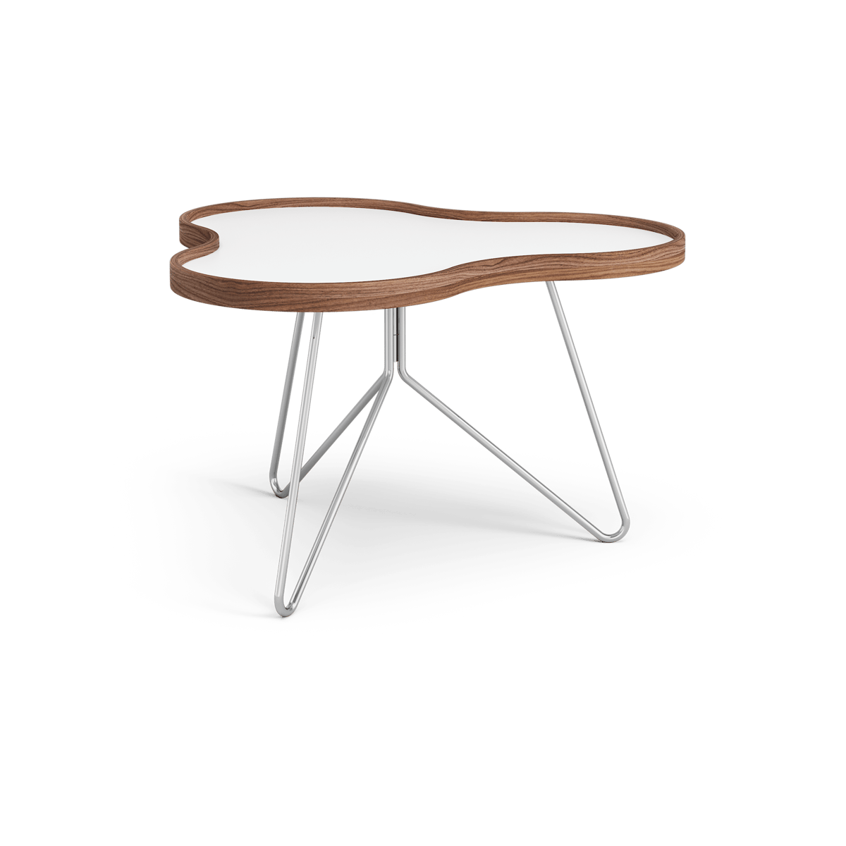 Swedese Flower table 62x66 cm White, 39cm, walnut edge, chrome base