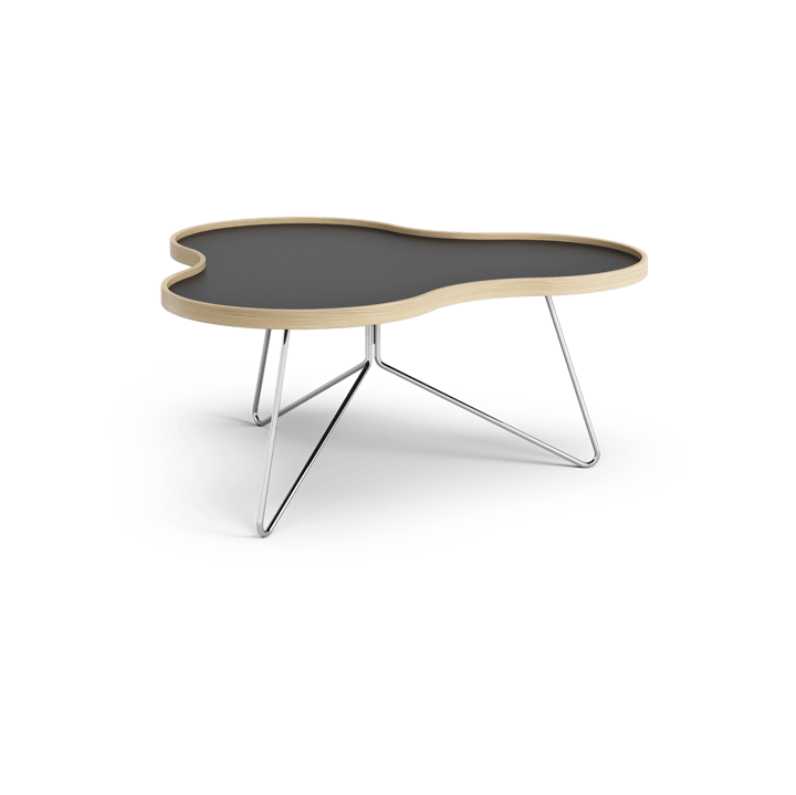 Flower table 84x90 cm - Black, 39cm, oak edge, chrome base - Swedese