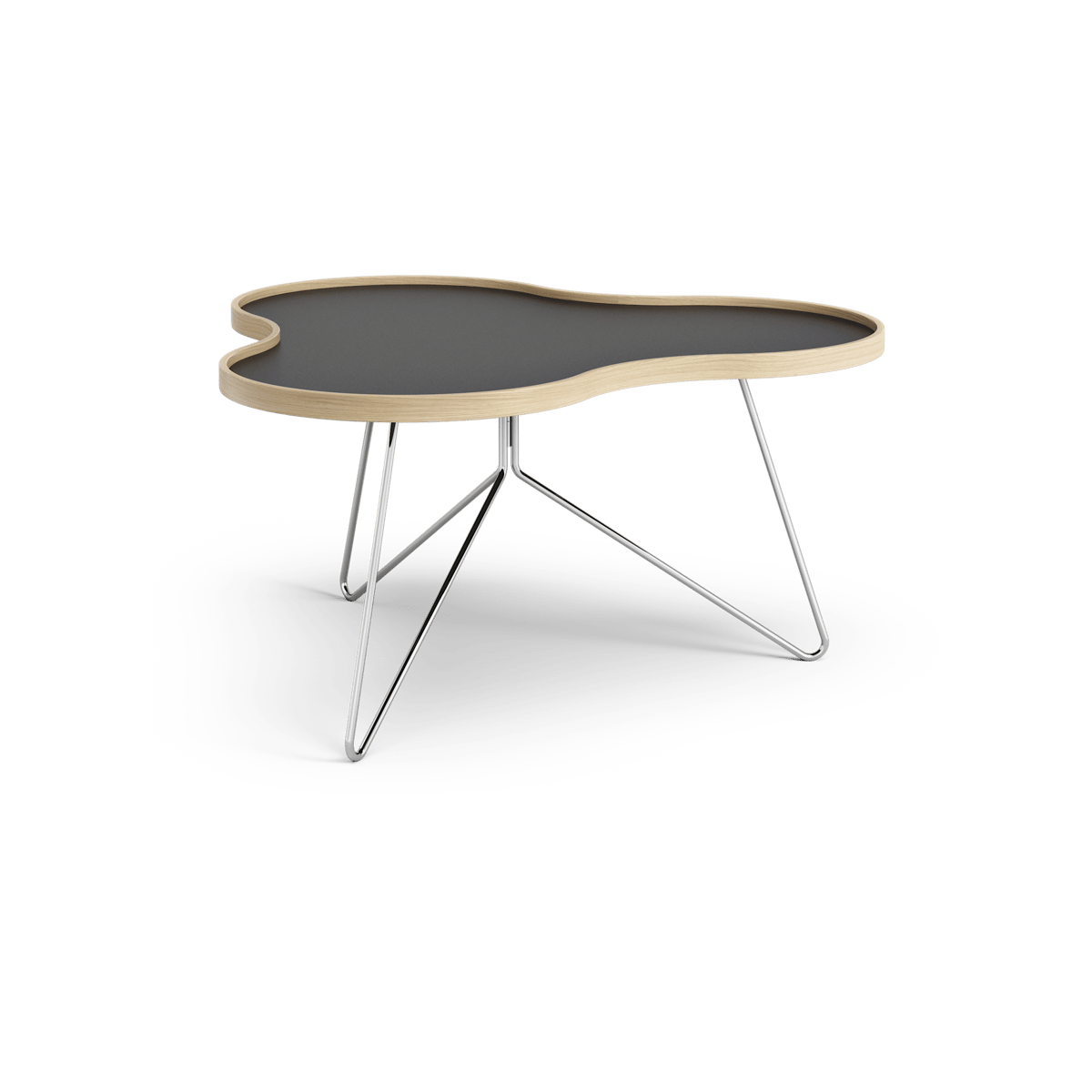 Swedese Flower table 84x90 cm Black, 45cm, oak edge, chrome base