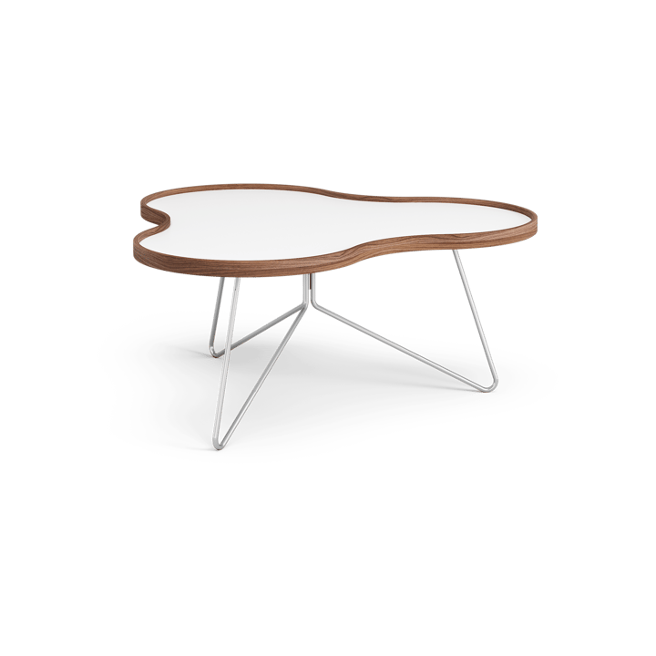 Flower table 84x90 cm - White, 39cm, walnut edge, chrome base - Swedese