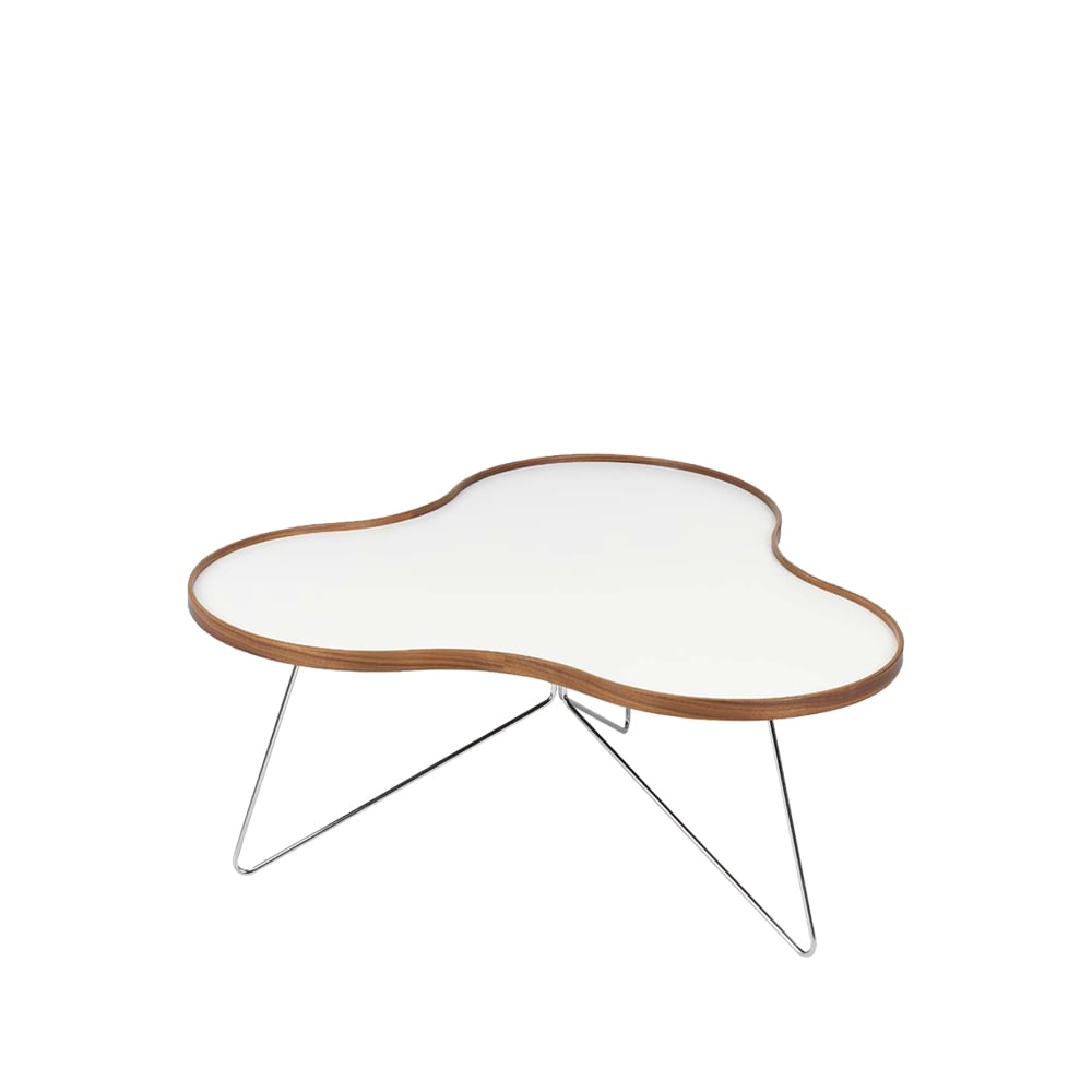 Swedese Flower table 84x90 cm White, 39cm, walnut edge, chrome base