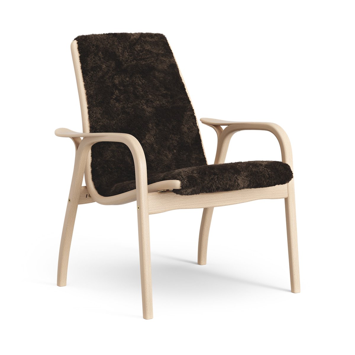 Swedese Laminett arm chair laquered beech/sheep skin Espresso (brown)