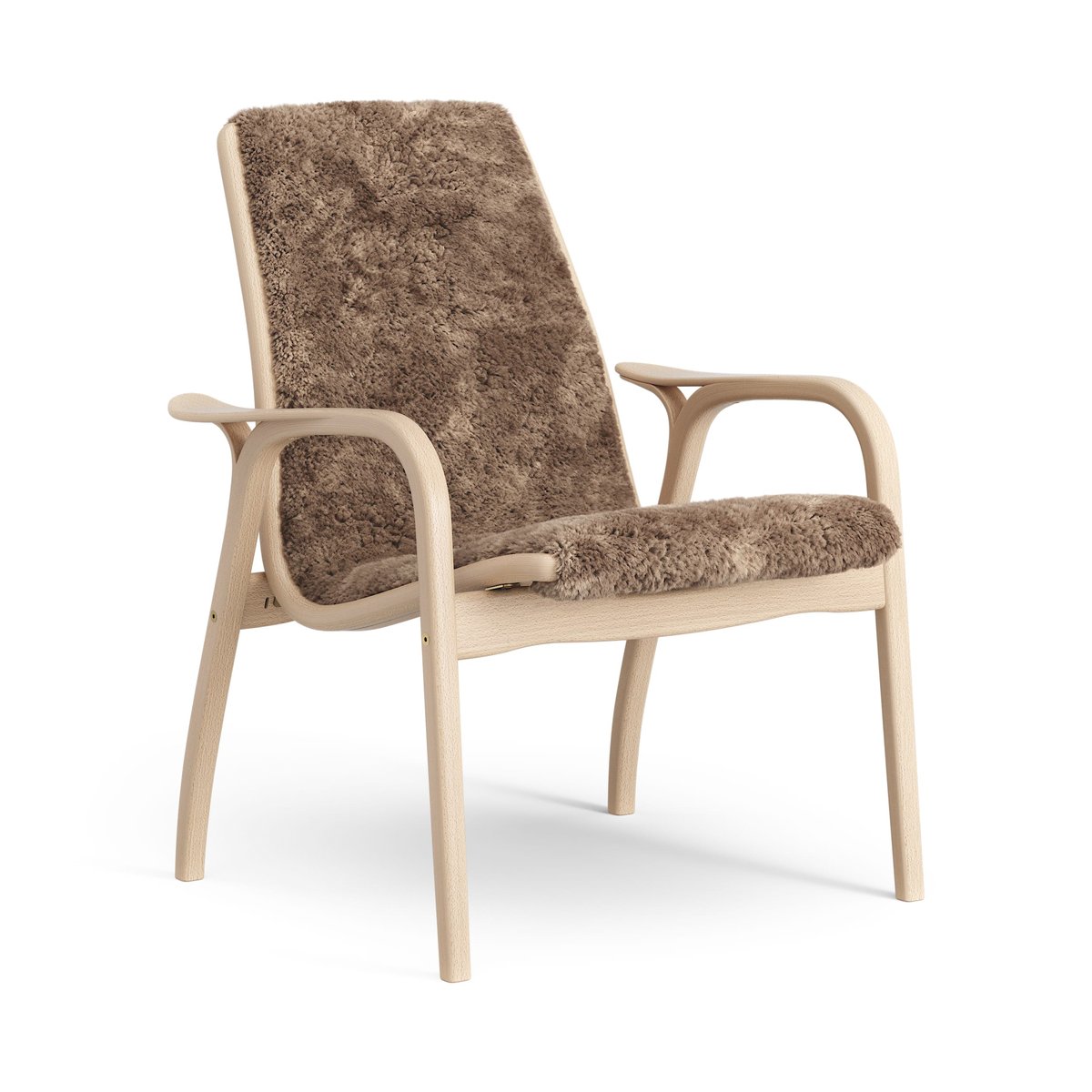 Swedese Laminett arm chair laquered beech/sheep skin Sahara (nougat brown)