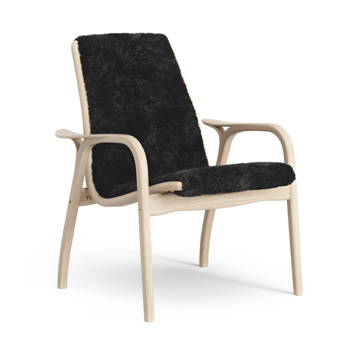 Swedese Laminett arm chair white pigmented oak/sheep skin Black (black)