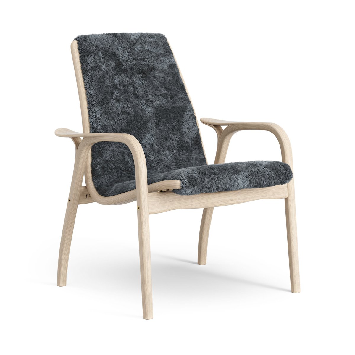 Swedese Laminett arm chair white pigmented oak/sheep skin Charcoal (dark grey)