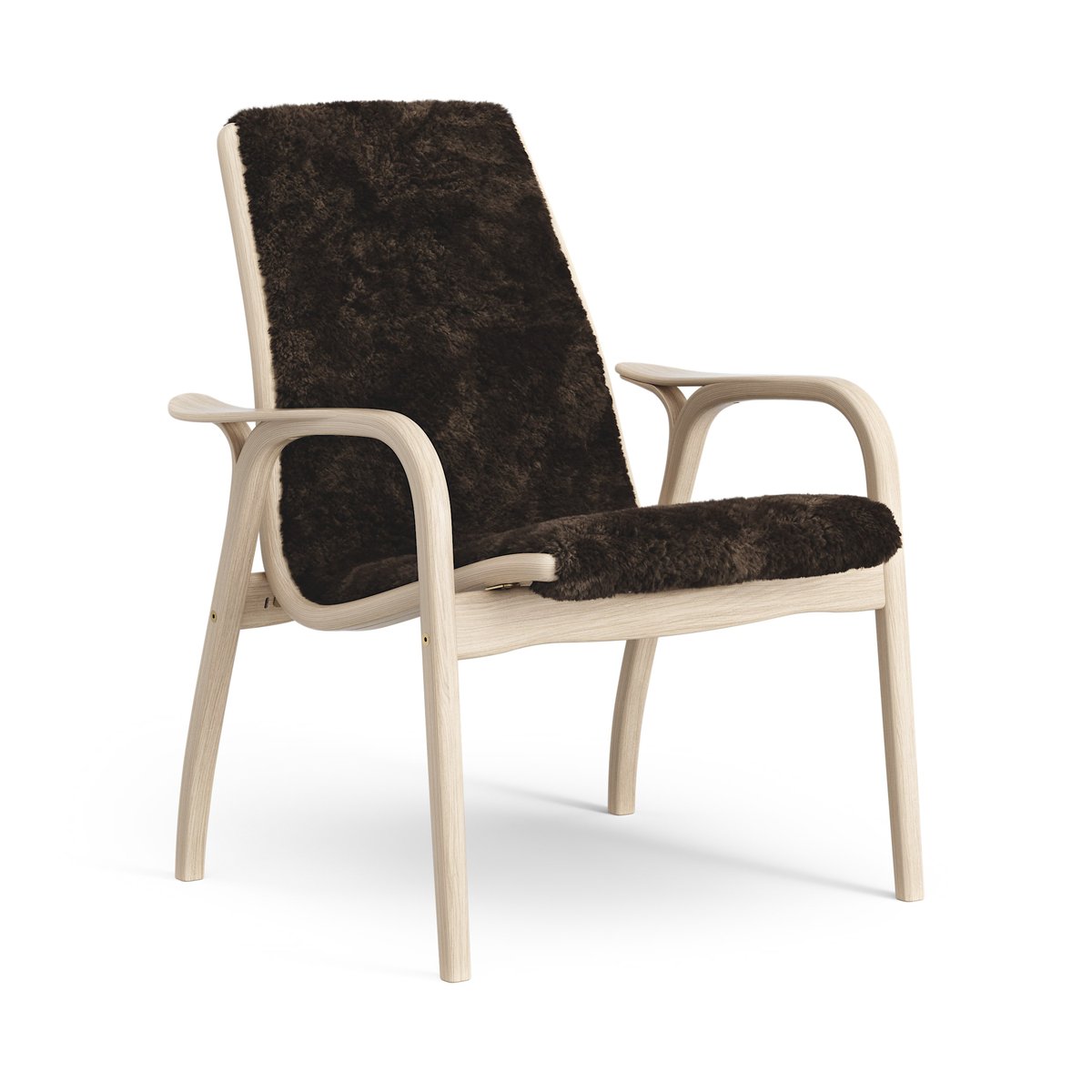 Swedese Laminett arm chair white pigmented oak/sheep skin Espresso (brown)