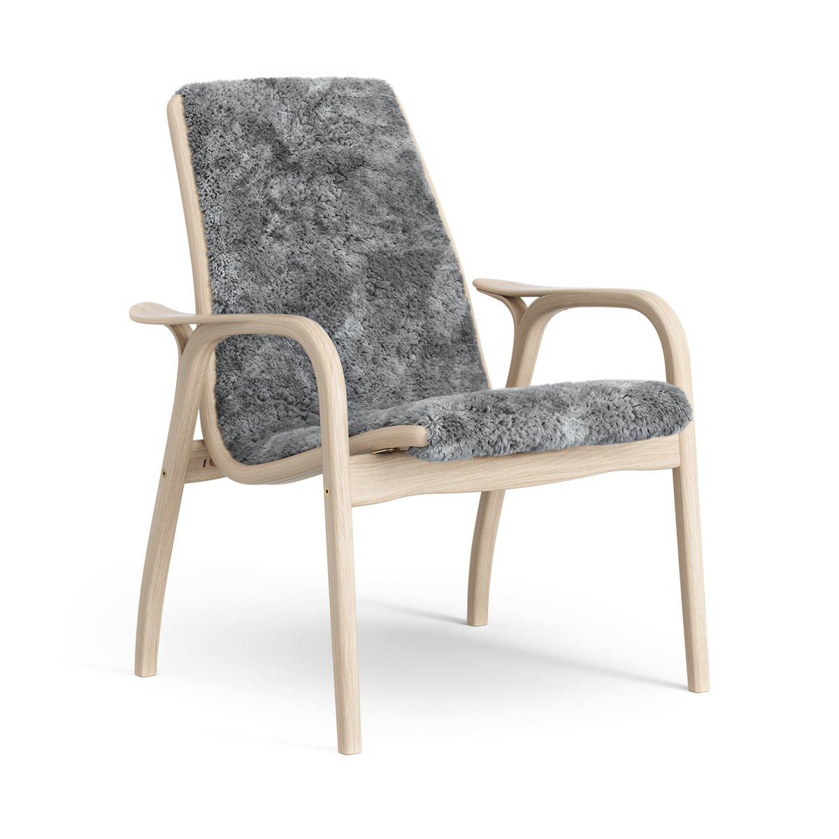 Swedese Laminett arm chair white pigmented oak/sheep skin Scandinavian Grey (grey)