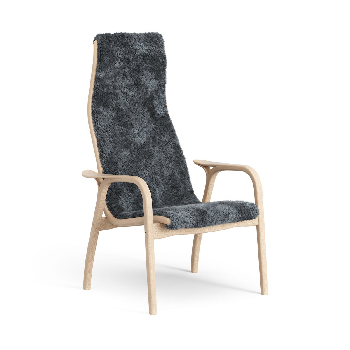 Swedese Lamini children's arm chair laquered beech/sheep skin Charcoal (dark grey)