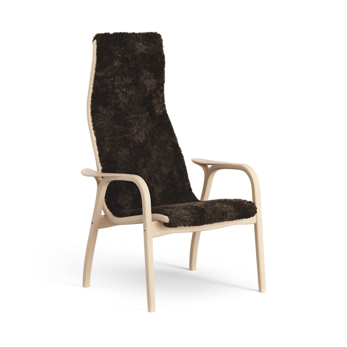 Swedese Lamini children's arm chair laquered beech/sheep skin Espresso (brown)