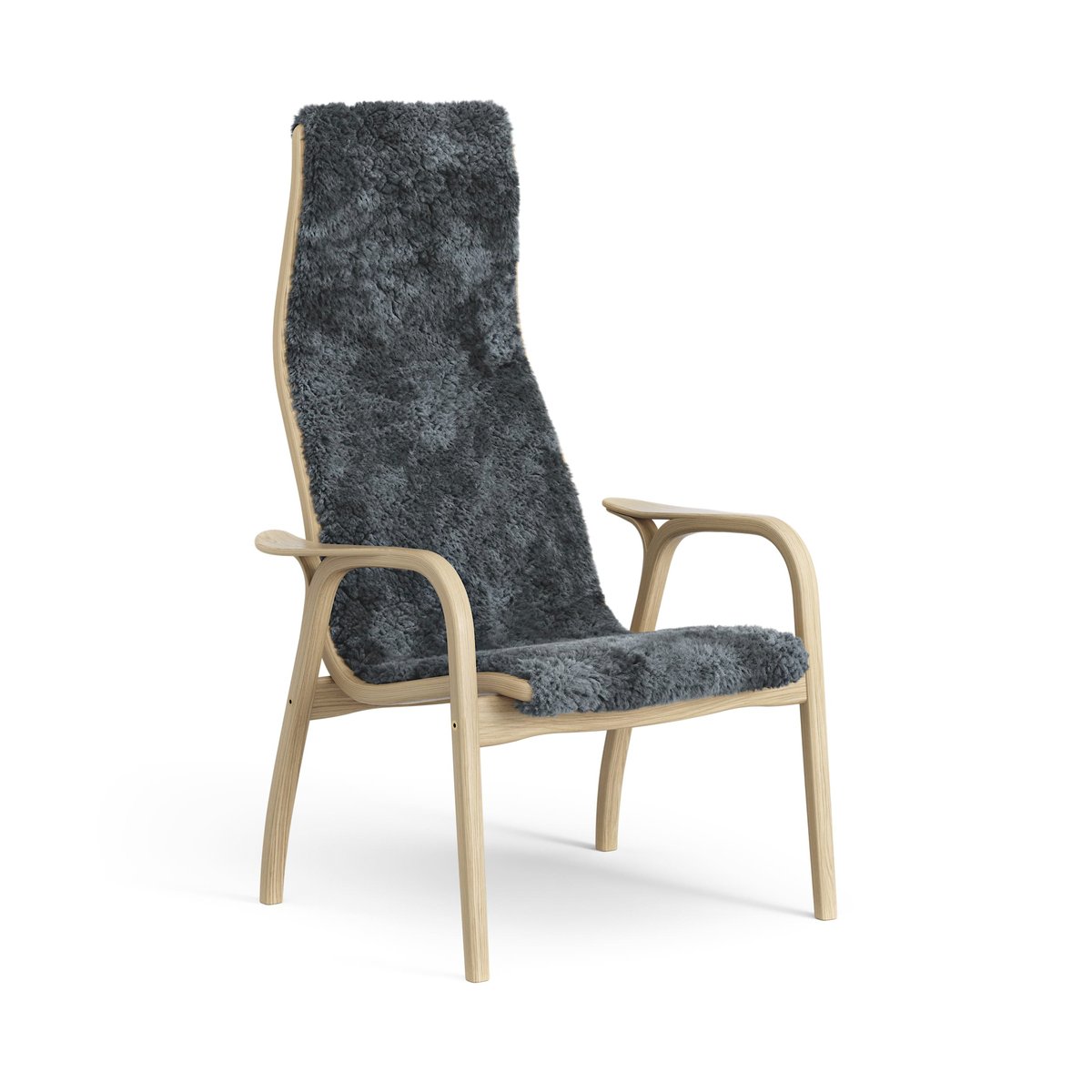 Swedese Lamini children's arm chair laquered oak/sheep skin Charcoal (dark grey)