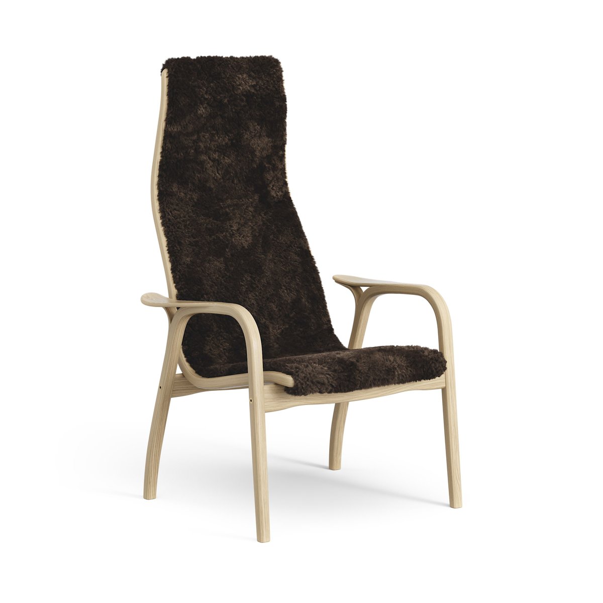 Swedese Lamini children's arm chair laquered oak/sheep skin Espresso (brown)