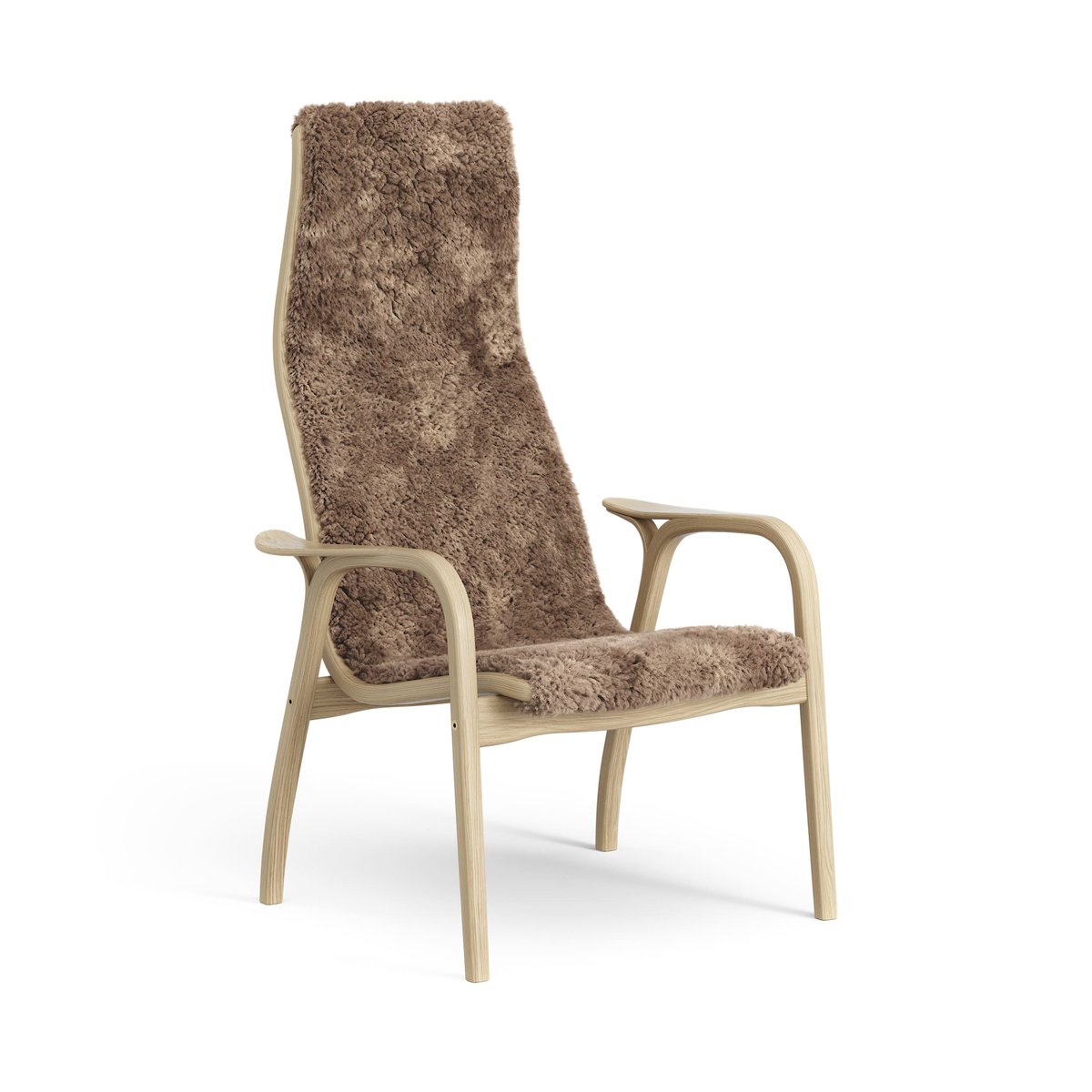 Swedese Lamini children's arm chair laquered oak/sheep skin Sahara (nougat brown)