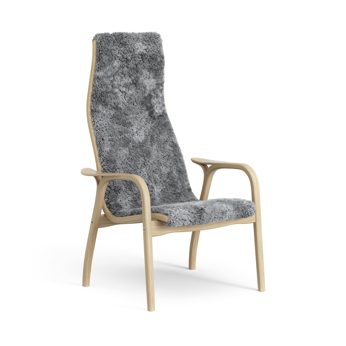 Swedese Lamini children's arm chair laquered oak/sheep skin Scandinavian Grey (grey)